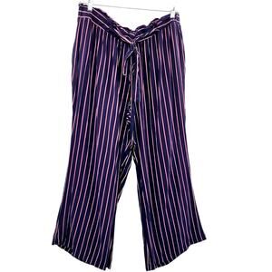 New Look Blue Red White Striped Flowy Straight Wide Leg Pants Women's Plus Sz 2X